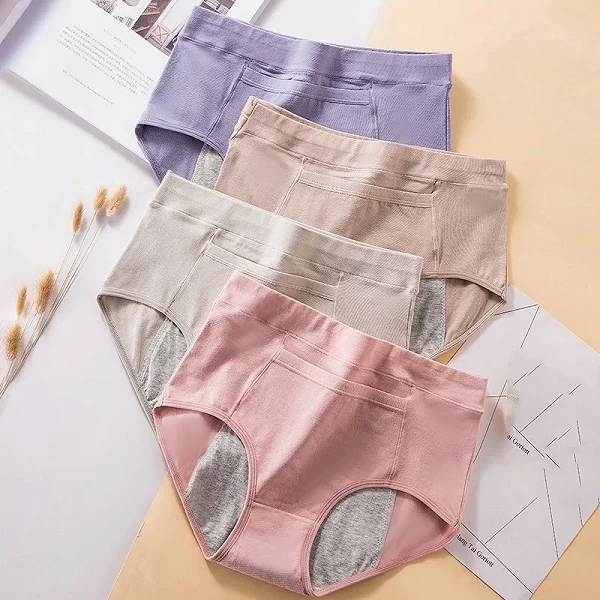 Culotte Menstruelle en Coton pour Femme et Fille, Sous-Vêtement Physiologique, Doux et Respirant, 4 Pièces|11,16 €|OKKO MODE