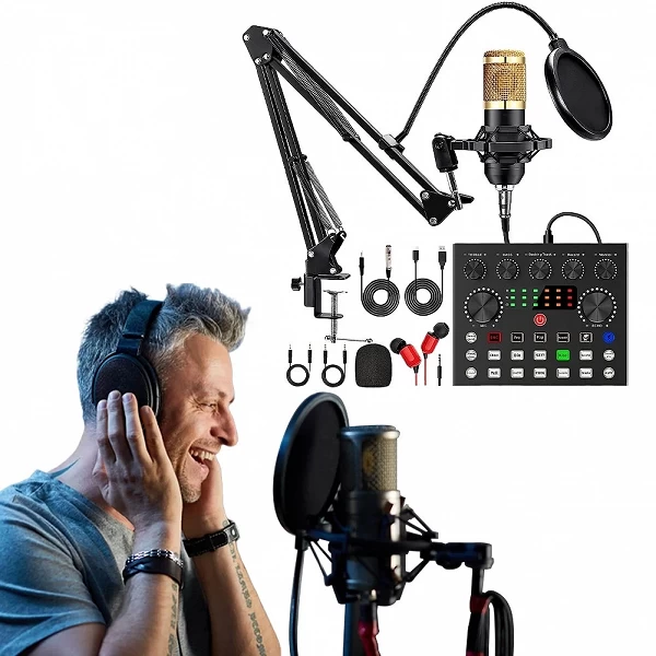 Kit podcast microphone BM800 et carte son V8: qualité audio ultime pour jeu, musique|44,23 €|OKKO MODE