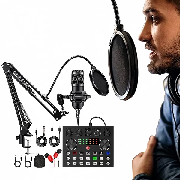 Kit podcast microphone BM800 et carte son V8: qualité audio ultime pour jeu, musique|44,23 €|OKKO MODE