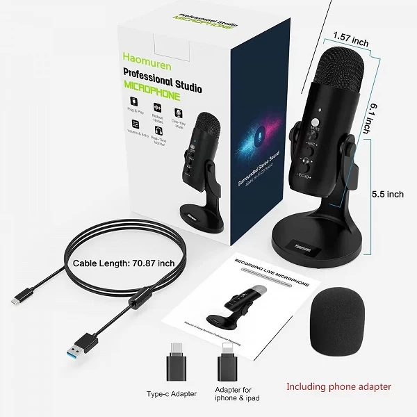 Microphone USB Enregistrement Jeu Apple Podcasts Streaming avec Adaptateur Téléphonique|22,72 €|OKKO MODE