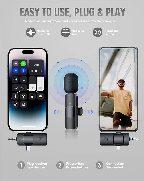 Microphone Lavalier sans fil 3 en 1 pour iPhone Android - Qualité sonore exceptionnelle, réduction de bruit efficace !|7,98 €|OKKO MODE