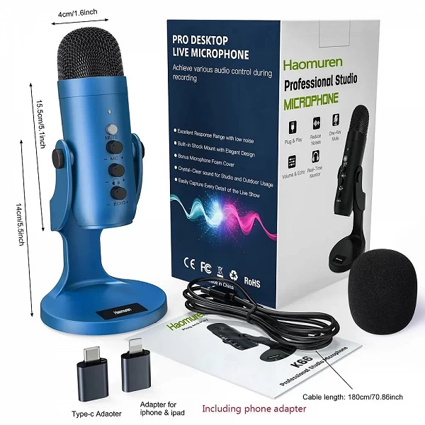 Microphone de podcast à condensateur USB Haomuren: qualité sonore exceptionnelle pour gamers professionnels et réunions en ligne|35,99 €|OKKO MODE