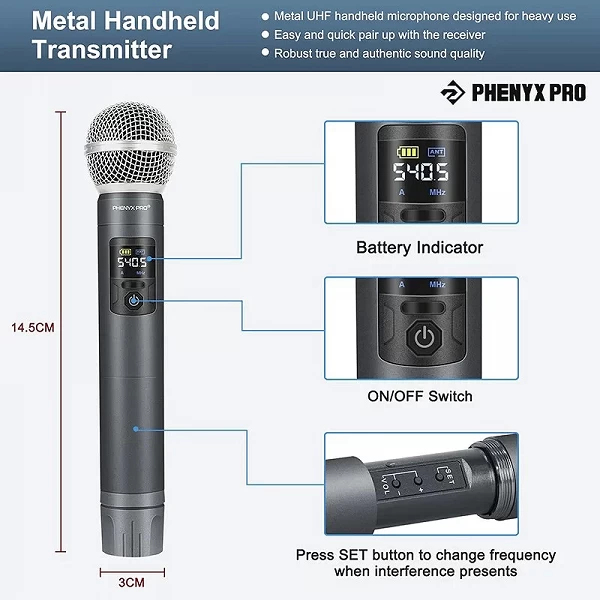 Microphones sans fil en métal Phenyx Pro - Qualité professionnelle, fréquences 2 x 30UHF|197,37 €|OKKO MODE