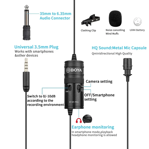 Microphone Lavalier filaire Boya TRRS BY-M1 PRO/BY-M1 PRO II 3.5mm - Son professionnel pour Smartphone, Appareil photo PC|18,86 €|OKKO MODE