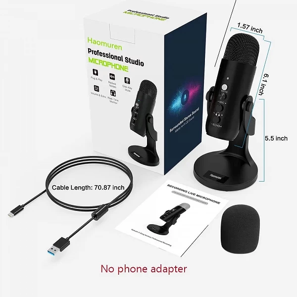 K66 – Microphone de jeu professionnel à condensateur, USB, pour PC, enregistrement Vocal en Streaming, Podcasting, Compatible av|41,39 €|OKKO MODE