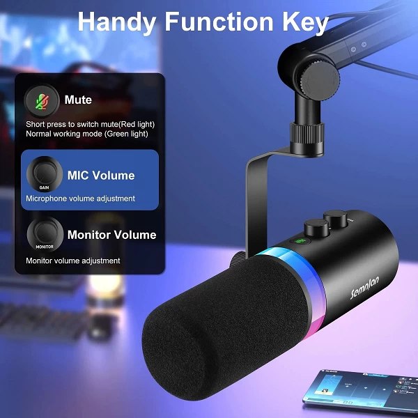 SEMNLAN-Microphone dynamique USB/XLR, contrôle du volume, prise de téléphone pour sauna, muet tactile, carte son pour jeu PC You|52,13 €|OKKO MODE