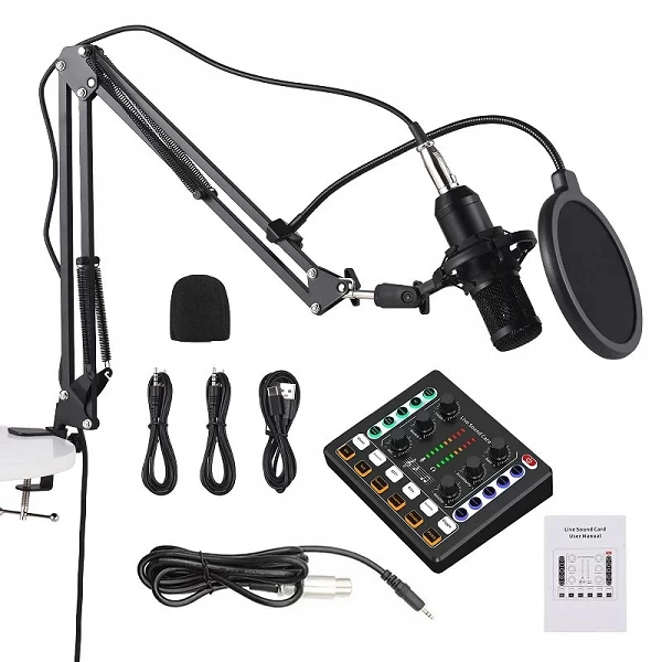 Microphone à condensateur avec kit de carte son en direct Plug and Play, changeur de voix, ensemble d'équipement de podcast, car|51,50 €|OKKO MODE