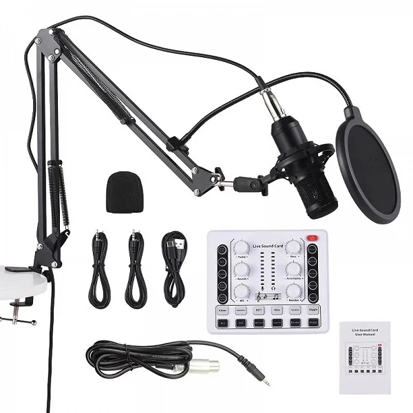 Microphone à condensateur avec kit de carte son en direct Plug and Play, changeur de voix, ensemble d'équipement de podcast, car|51,50 €|OKKO MODE