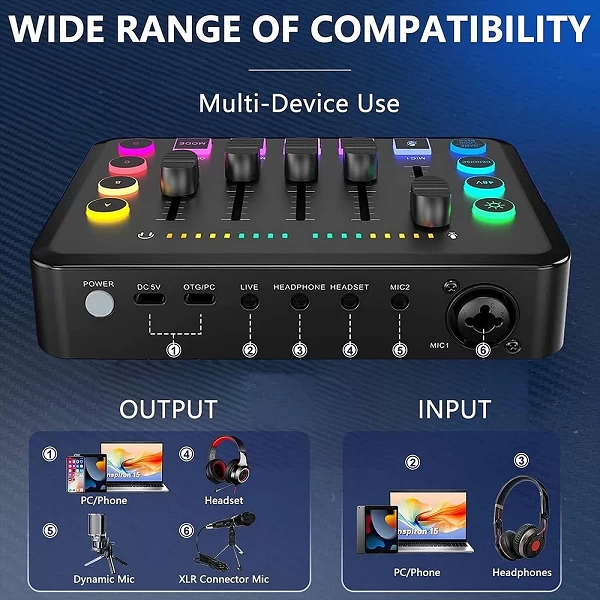 Centre commercial audio de jeu, interface audio RVB aste, interface de microphone XLR, alimentation fantôme 48V, podcast, statiq|33,29 €|OKKO MODE