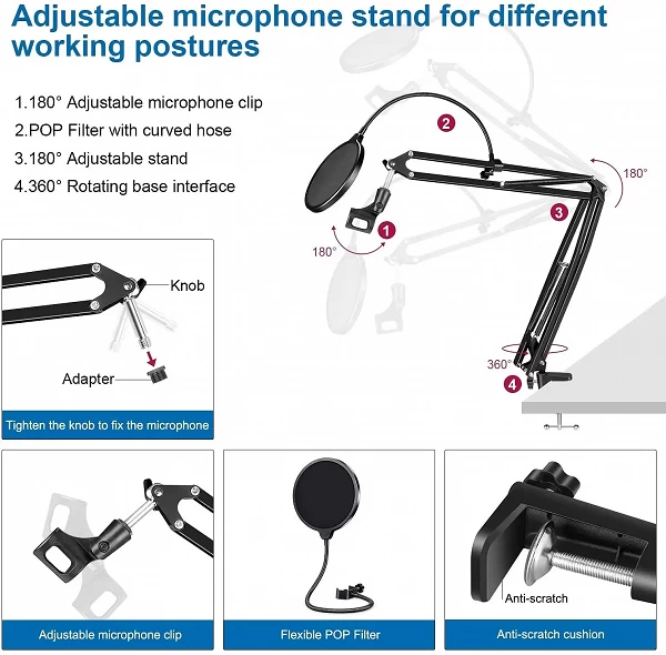 Support de Microphone à bras ciseaux réglable avec filtre Pop, support de Suspension pour jeux, Podcast, cuisson à la vapeur|42,29 €|OKKO MODE