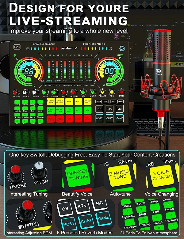 Interface Audio avec mélangeur, mélangeur de son USB avec planche de son, Studio de Podcast XLR Portable tout-en-un pour télépho|243,89 €|OKKO MODE