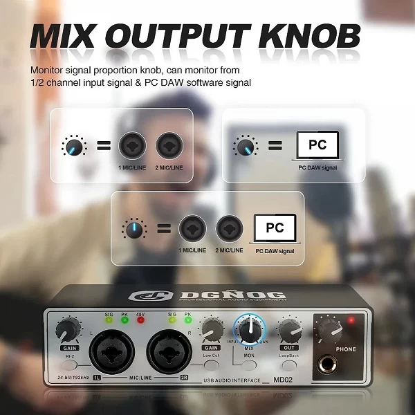 Carte Son USB DGNOG MD02 Interface Audio Professionnelle pour Enregistrement sur Ordinateur, Guitare Électrique, Studio, Podcast|47,69 €|OKKO MODE