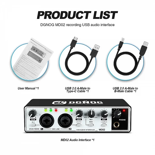 Carte Son USB DGNOG MD02 Interface Audio Professionnelle pour Enregistrement sur Ordinateur, Guitare Électrique, Studio, Podcast|47,69 €|OKKO MODE