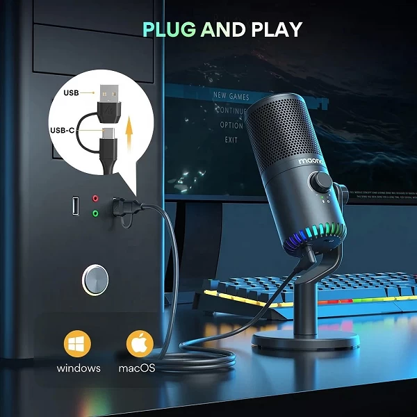 Microphone de jeu RVB programmable, bouton de micro 3 en 1, micro de podcast, bureau, USB Type C, modèle de touristes, microphon|206,99 €|OKKO MODE