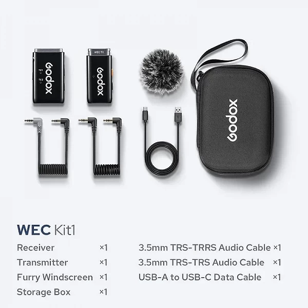 Godox-Mini microphone sans fil avec étui de chargement, WEC KIT1 KIT2, 2.4G, pour smartphone, appareil photo, podcast, télécharg|88,79 €|OKKO MODE