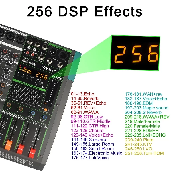 LOME00-BT-Console Assad avec 256 effets numériques, table son, égaliseur 7 bandes, 8 canaux, centre audio, USB 48V, lecture d'en|167,03 €|OKKO MODE