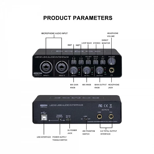 BOMGE-Wild Audio USB UAth, 32 Bits/192, exposée ENTER avec Préamplificateur Micro, Ports XLR/TSR/TS, 48V, pour Streaming ,Podcas|37,50 €|OKKO MODE