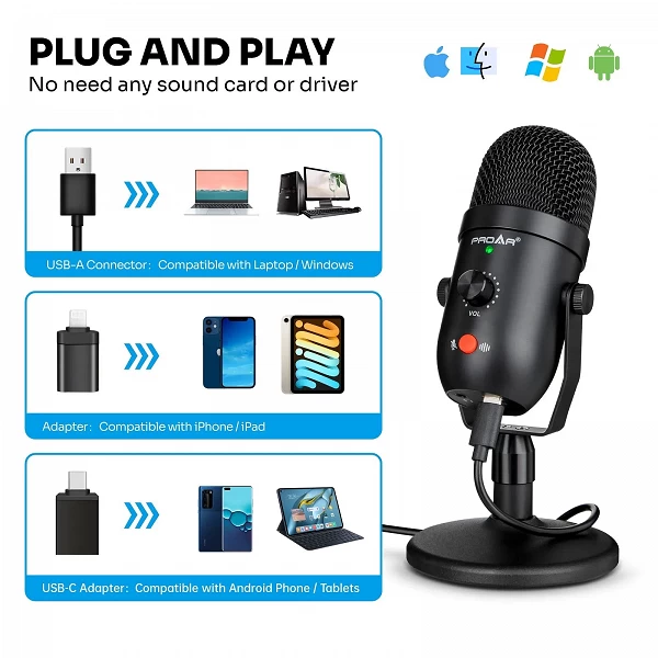 Microphone à condensateur USB avec réduction du bruit, micro prometteur, ordinateur, jeu, podcast, streaming, Mac,IOS,iPhone, té|51,29 €|OKKO MODE