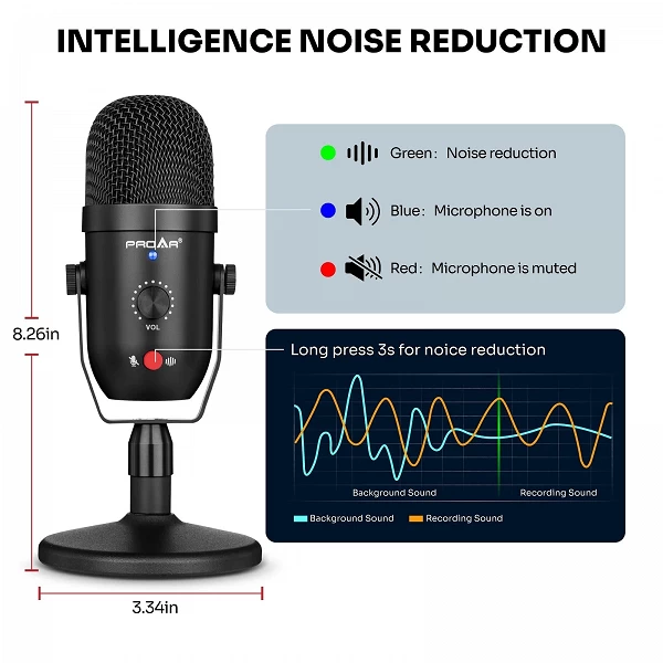 Microphone à condensateur USB avec réduction du bruit, micro prometteur, ordinateur, jeu, podcast, streaming, Mac,IOS,iPhone, té|51,29 €|OKKO MODE