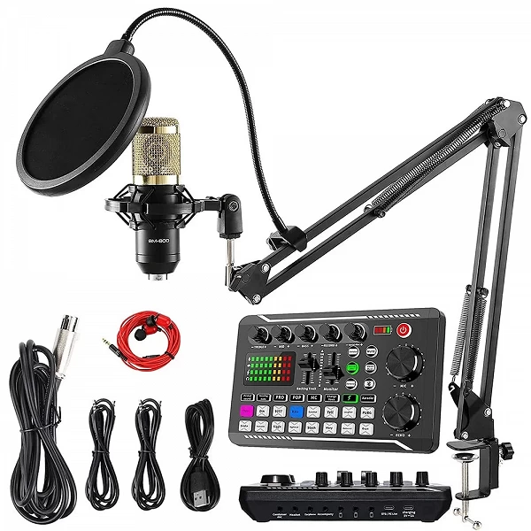 Micro à condensateur avec kit de carte son en direct, équipement de podcast, changeur de voix, centre commercial, canonique, PC,|51,92 €|OKKO MODE