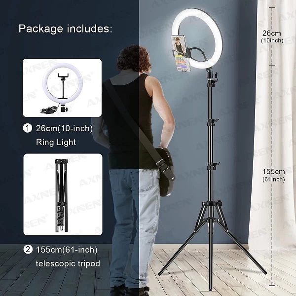 Anneau lumineux LED avec trépied pour selfie, 26cm - Éclairage télécommandé téléphone et vidéo|20,16 €|OKKO MODE