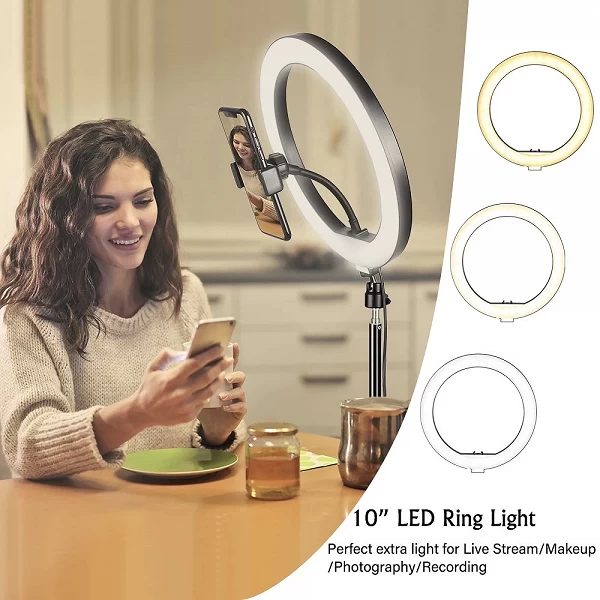 Anneau lumineux LED 10 /26cm avec trépied et chargeur USB - Éclairage variable pour selfie, vidéo et photographie|5,46 €|OKKO MODE