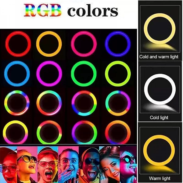 Éclairage Ring Light LED RGB à intensité variable avec trépied, pour maquillage et vidéos|19,60 €|OKKO MODE