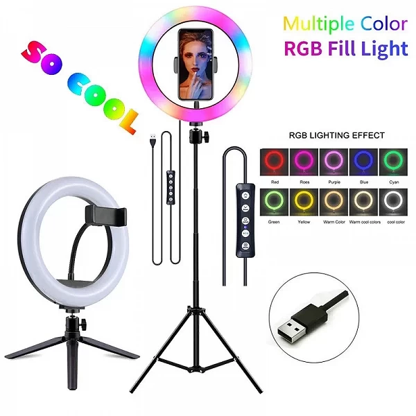 Éclairage Ring Light LED RGB à intensité variable avec trépied, pour maquillage et vidéos|19,60 €|OKKO MODE