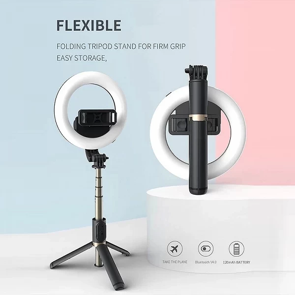 Trépied aluminium lumière annulaire anciers selfie streaming direct|22,49 €|OKKO MODE