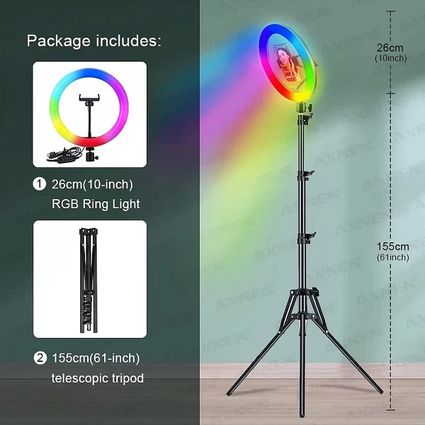 Éclairage Ring Light RGB avec Trépied Télescopique - Support de Téléphone, Photographie et Maquillage|20,16 €|OKKO MODE