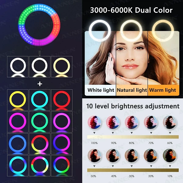 Éclairage Ring Light RGB avec Trépied Télescopique - Support de Téléphone, Photographie et Maquillage|20,16 €|OKKO MODE