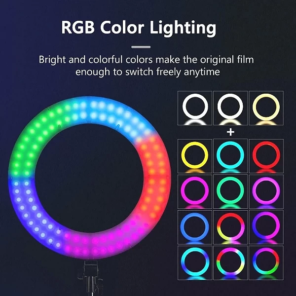 Éclairage Ring Light RGB avec Trépied Télescopique - Support de Téléphone, Photographie et Maquillage|20,16 €|OKKO MODE