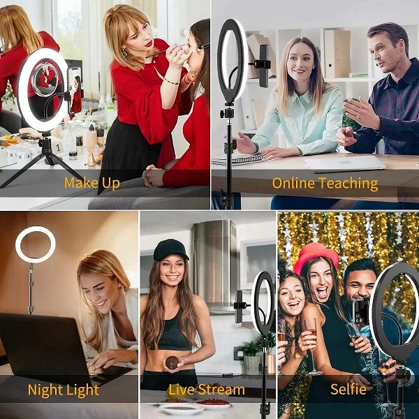 Anneau lumineux de photographie LED avec trépied et support de téléphone, lampe de remplissage de maquillage, 3 modes, intensité|1,86 €|OKKO MODE