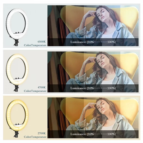 Kit d'éclairage ring light LED avec support, 18 pouces, 55W, lampe pour selfie, anneau lumineux pour studio de maquillage promet|44,23 €|OKKO MODE