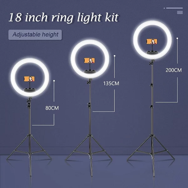 Kit d'éclairage ring light LED avec support, 18 pouces, 55W, lampe pour selfie, anneau lumineux pour studio de maquillage promet|44,23 €|OKKO MODE