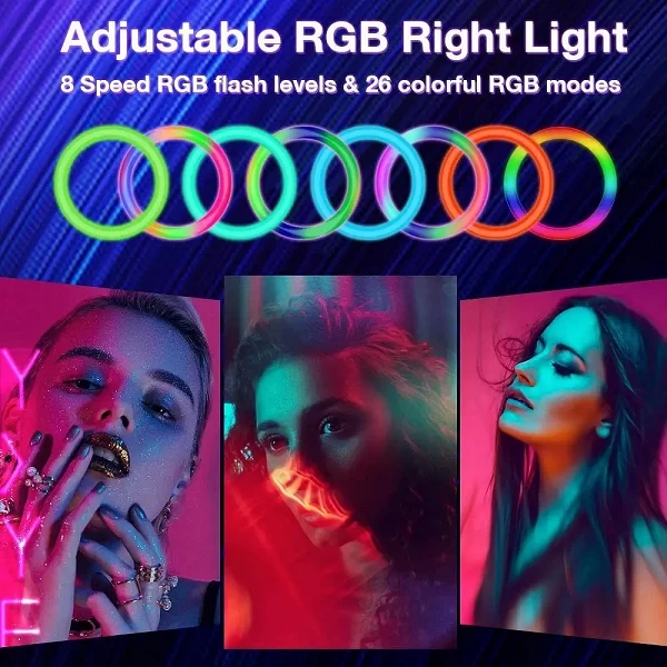 Anneau lumineux LED RVB avec télécommande pour smartphone mobile, lampe ronde, éclairage vidéo, YouTube, éclairage photographiqu|14,22 €|OKKO MODE