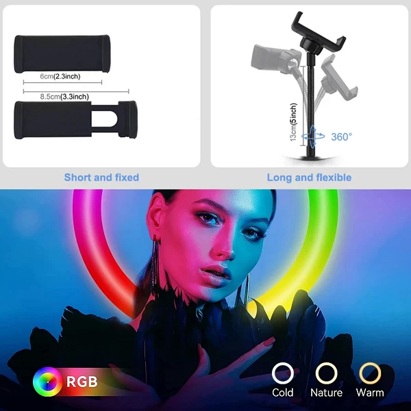 Anneau lumineux LED RVB avec télécommande pour smartphone mobile, lampe ronde, éclairage vidéo, YouTube, éclairage photographiqu|14,22 €|OKKO MODE