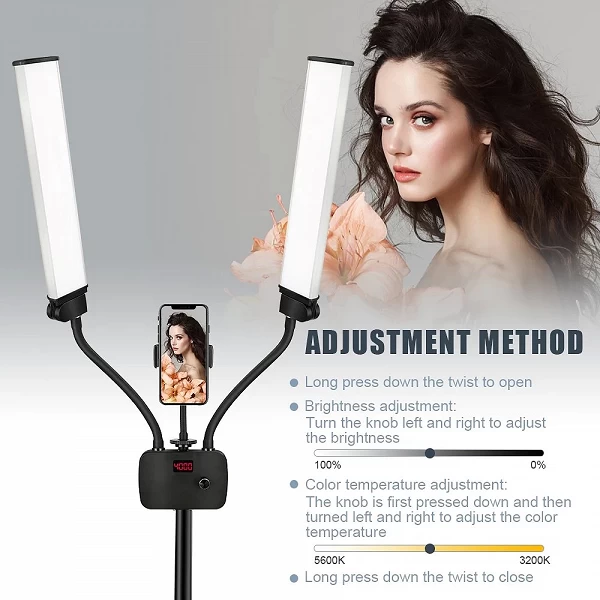 Lampe annulaire LED à double bras avec trépied, studio photo, longues bandes, écran LCD, éclairage pour selfie photographique, 3|62,09 €|OKKO MODE