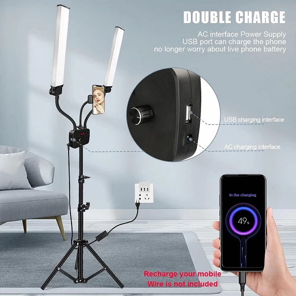 Lampe annulaire LED à double bras avec trépied, studio photo, longues bandes, écran LCD, éclairage pour selfie photographique, 3|62,09 €|OKKO MODE