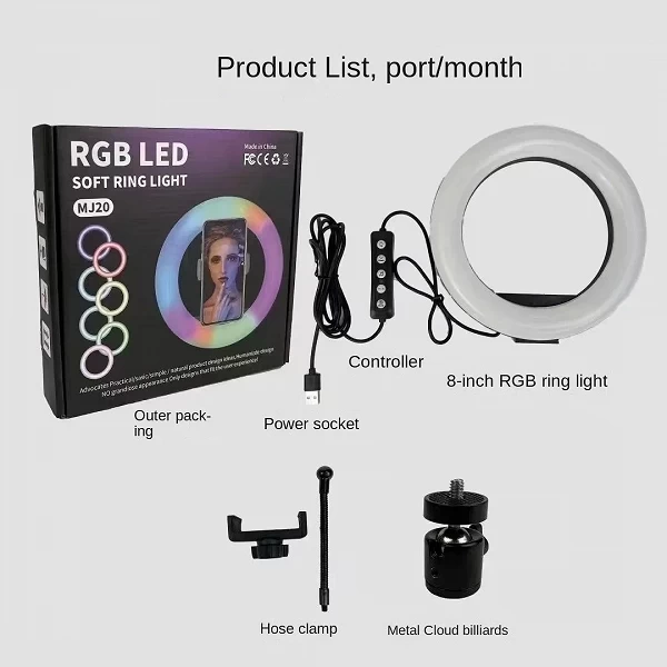 Anneau Lumineux RGB pour Selfie, Trépied, Support de Téléphone, Photographie, Cercle Lumineux, Lampe pour Documents, Maquillage,|1,92 €|OKKO MODE