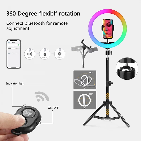 Anneau Lumineux RGB de 12 Pouces et 30cm pour Selfie, Trépied, Support de Téléphone, Photographie, Cercle Lumineux, Lampe pour D|40,25 €|OKKO MODE