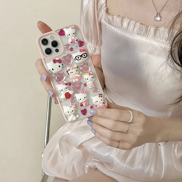 Coque de téléphone transparente diamant scintillant pour iPhone, coque antichoc mignonne Hello Kitty 3D Kawaii|7,02 €|OKKO MODE