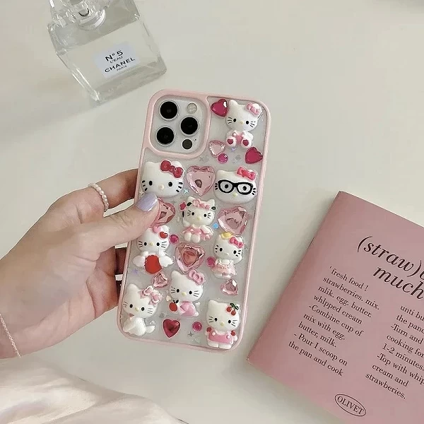 Coque de téléphone transparente diamant scintillant pour iPhone, coque antichoc mignonne Hello Kitty 3D Kawaii|7,02 €|OKKO MODE