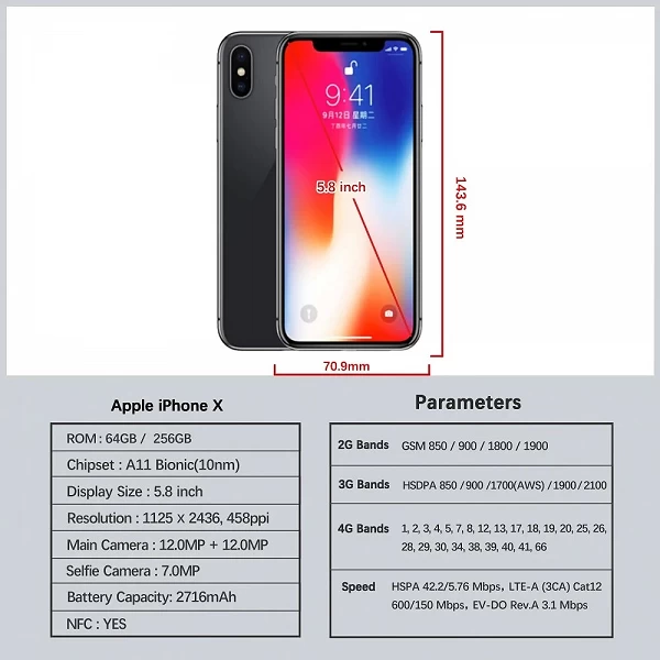 iPhone X 64 Go OLED Face ID A11 Hexa Core débloqué|227,49 €|OKKO MODE