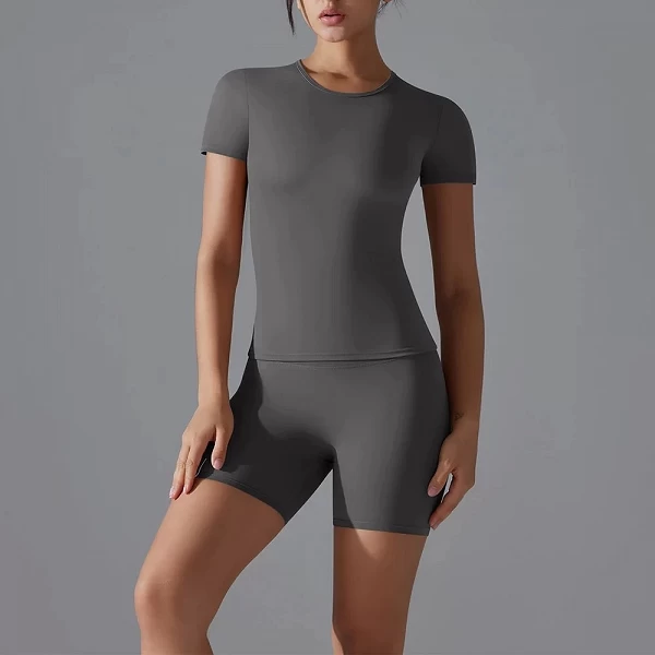 Haut de sport et short taille haute imbibés pour femme, ensemble de yoga, fitness, entraînement, levage des fesses, court serré,|32,12 €|OKKO MODE