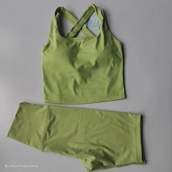 Ensemble de soutien-gorge de yoga pour femmes, vêtements de sport, fitness, haut court à manches longues, short taille haute, ol|18,19 €|OKKO MODE