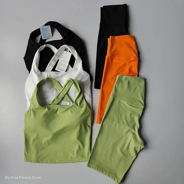 Conjunto de top e short para yoga feminino, roupa esportiva fitness
