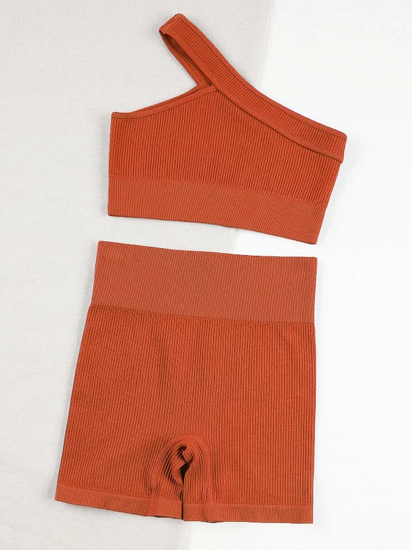 Ensemble de sport sans couture pour femme - Tenue fitness côtelée, soutien-gorge yoga imbibé