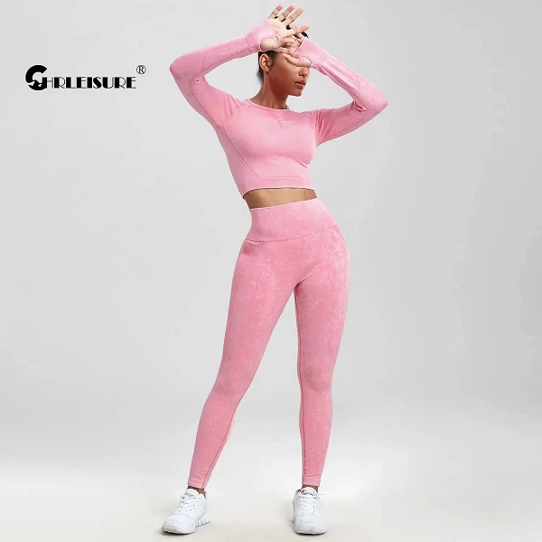 CHRLEISURE-Combinaisons de yoga sans couture pour femmes, ensemble de sport lavable, haut de fitness à manches longues, leggings|22,49 €|OKKO MODE