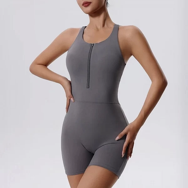 Combinaison de sport une pièce, barboteuse de yoga, sexy, dos nu, amissié, froissée, courte, tenue de gym, fermeture éclair, sal|18,06 €|OKKO MODE